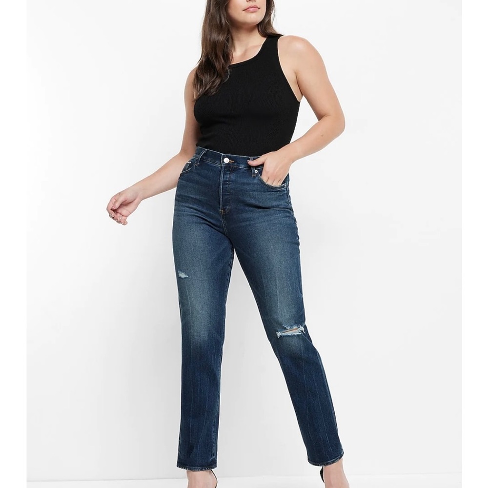Express High Waisted Selvedge Straight Ankle Jeans